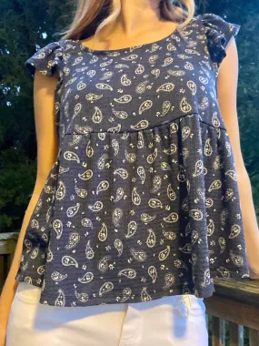 Paisley Print Babydoll Top in Navy Curvy