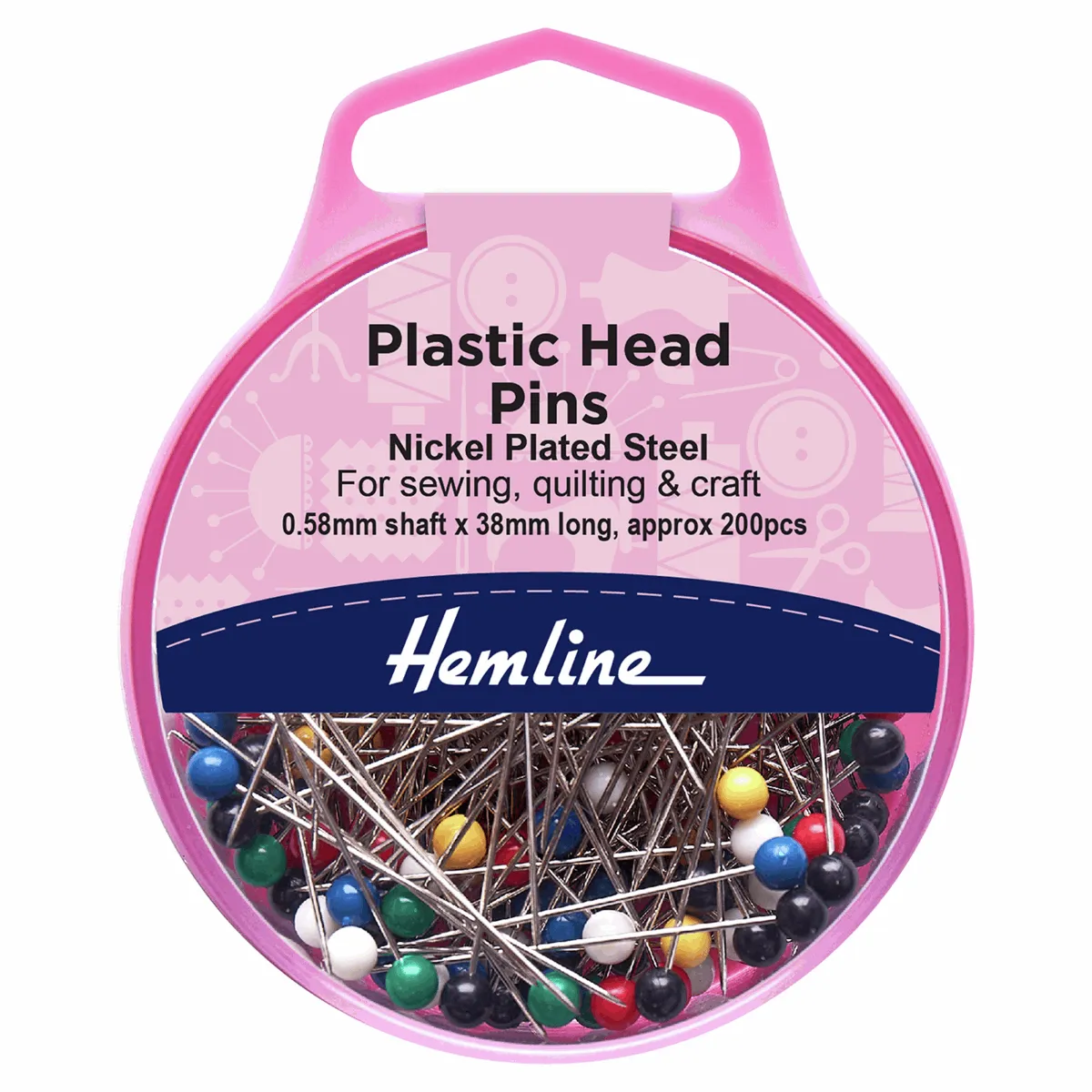 Plastic Head Sewing Pins - 0.58mm x 38mm (200pcs approx)