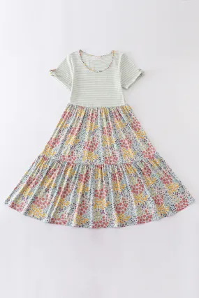 Platinum flroal print stripe tiered dress for adult