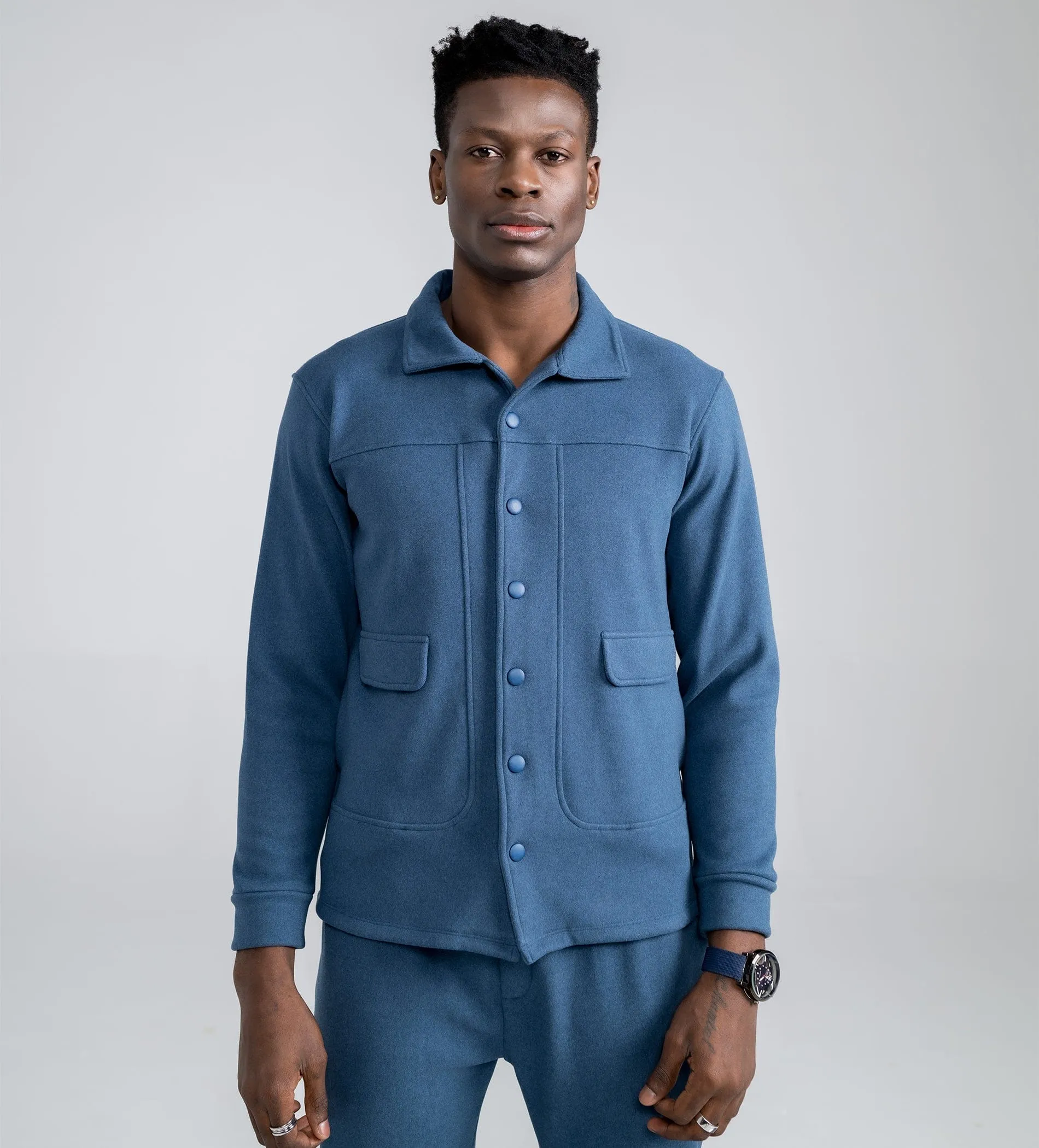 Plush Blue bonded Shacket