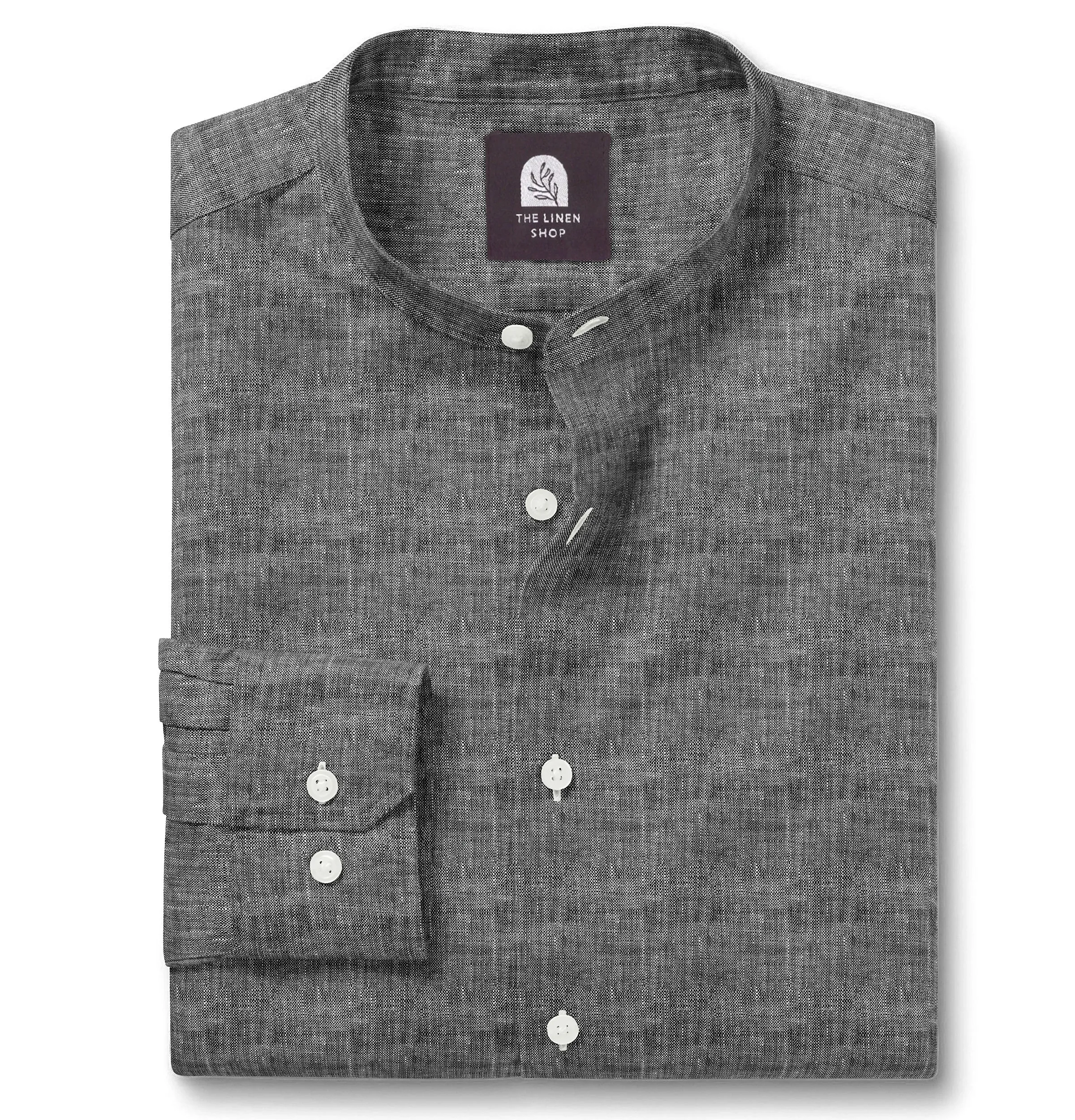 Pure Linen - Band Collar - Black Melange