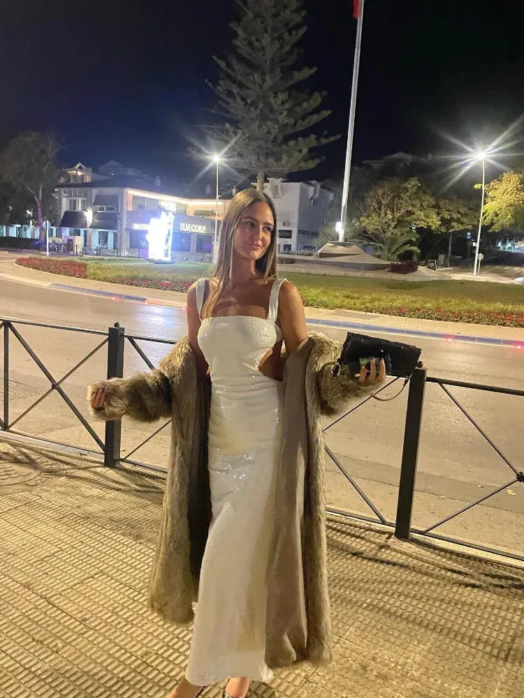 Radiant Elegance in Silver - Lady Glams Sexy Sling Backless Maxi Dress