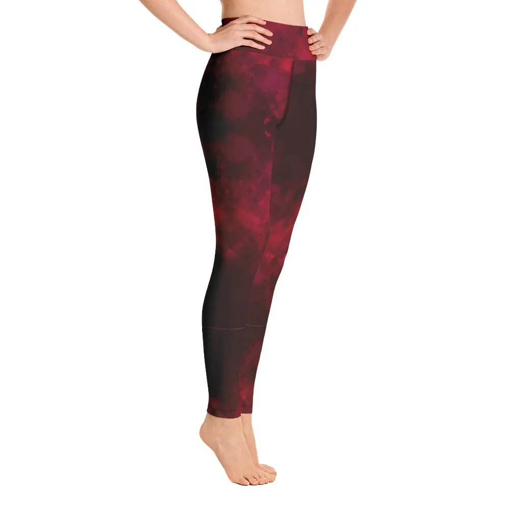 Red Abstract Long Yoga Leggings, Modern Women's Gym Workout Tights-Made in USA/EU