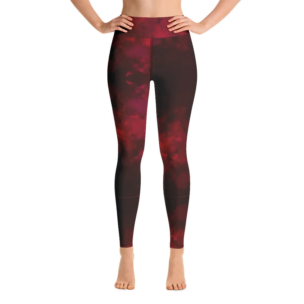 Red Abstract Long Yoga Leggings, Modern Women's Gym Workout Tights-Made in USA/EU