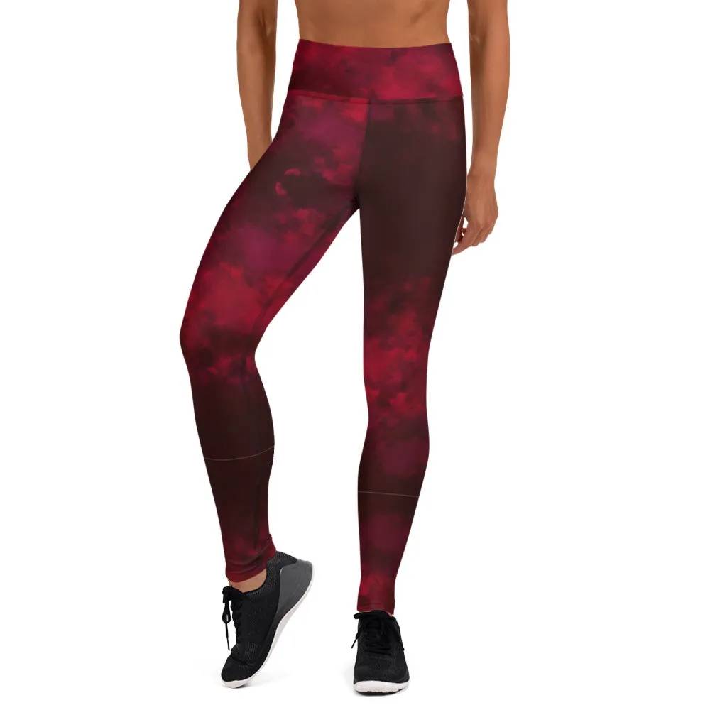 Red Abstract Long Yoga Leggings, Modern Women's Gym Workout Tights-Made in USA/EU