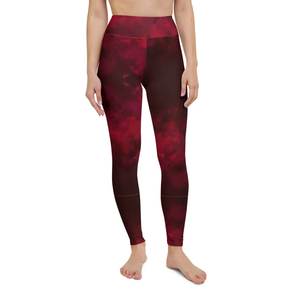 Red Abstract Long Yoga Leggings, Modern Women's Gym Workout Tights-Made in USA/EU