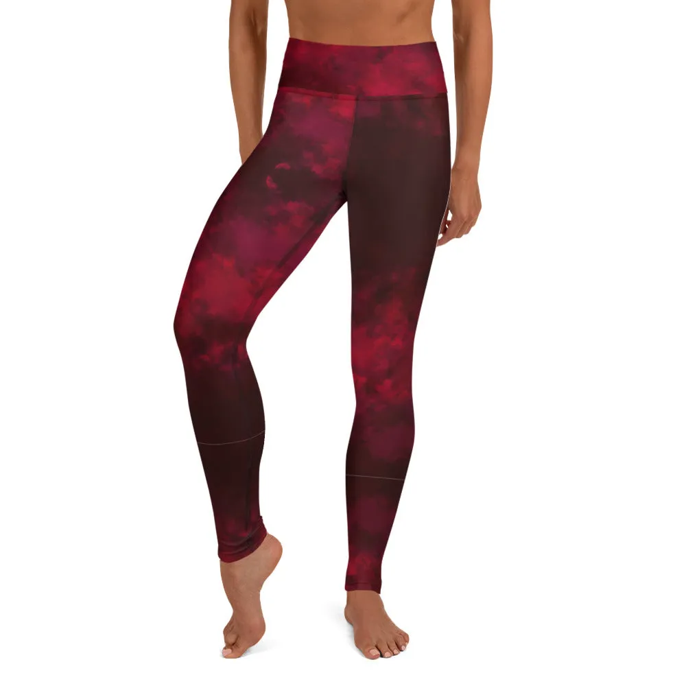 Red Abstract Long Yoga Leggings, Modern Women's Gym Workout Tights-Made in USA/EU