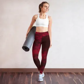 Red Abstract Long Yoga Leggings, Modern Women's Gym Workout Tights-Made in USA/EU