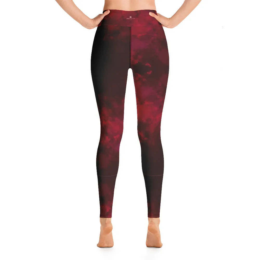 Red Abstract Long Yoga Leggings, Modern Women's Gym Workout Tights-Made in USA/EU