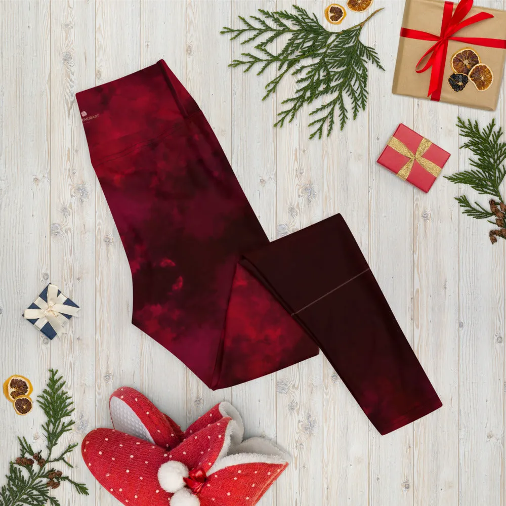 Red Abstract Long Yoga Leggings, Modern Women's Gym Workout Tights-Made in USA/EU