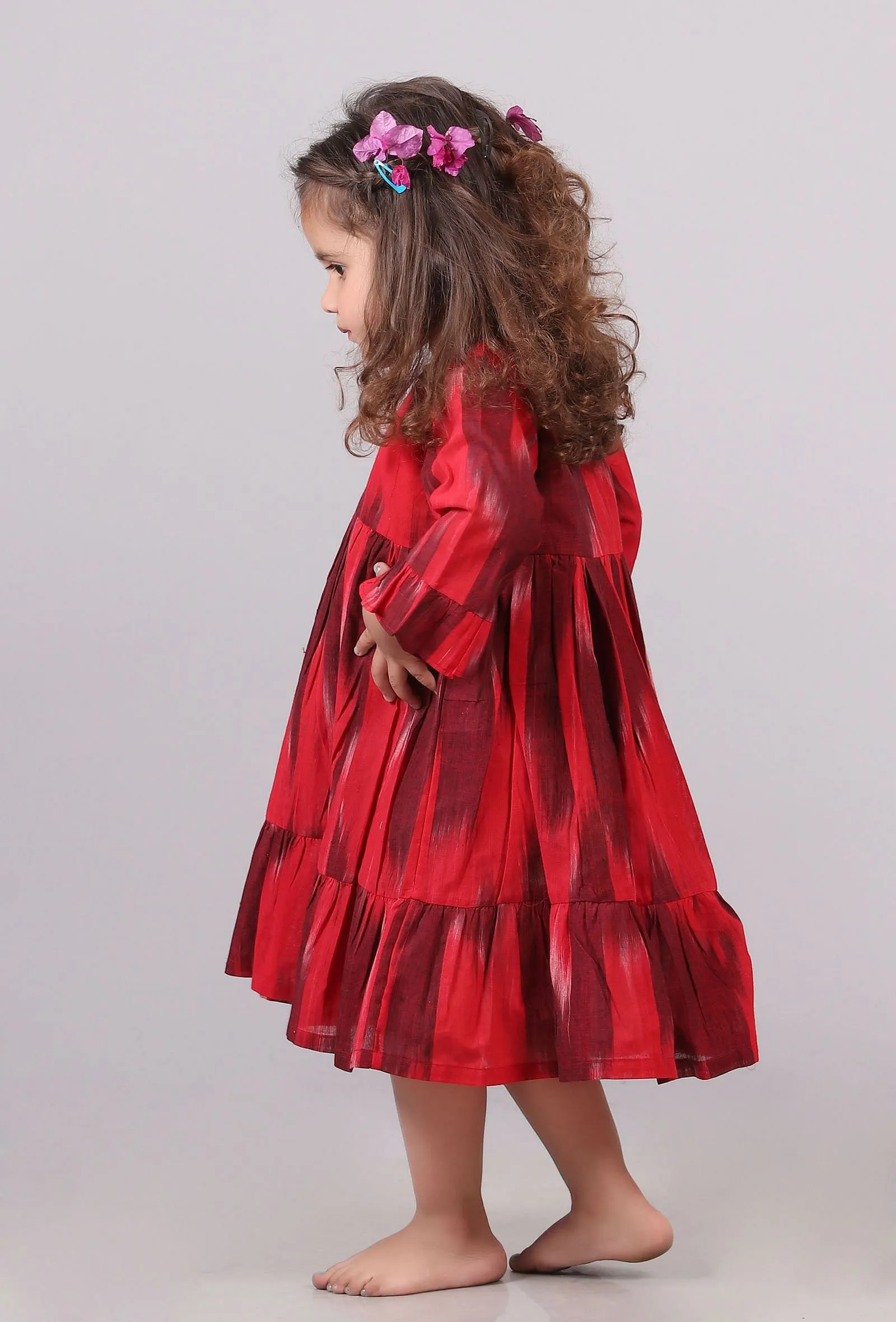Red Maroon Ikat Flared Dress