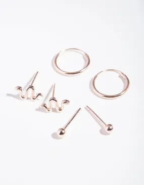 Rose Gold Plated Sterling Silver Snake Hoop Earring Pack