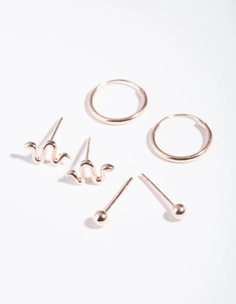 Rose Gold Plated Sterling Silver Snake Hoop Earring Pack