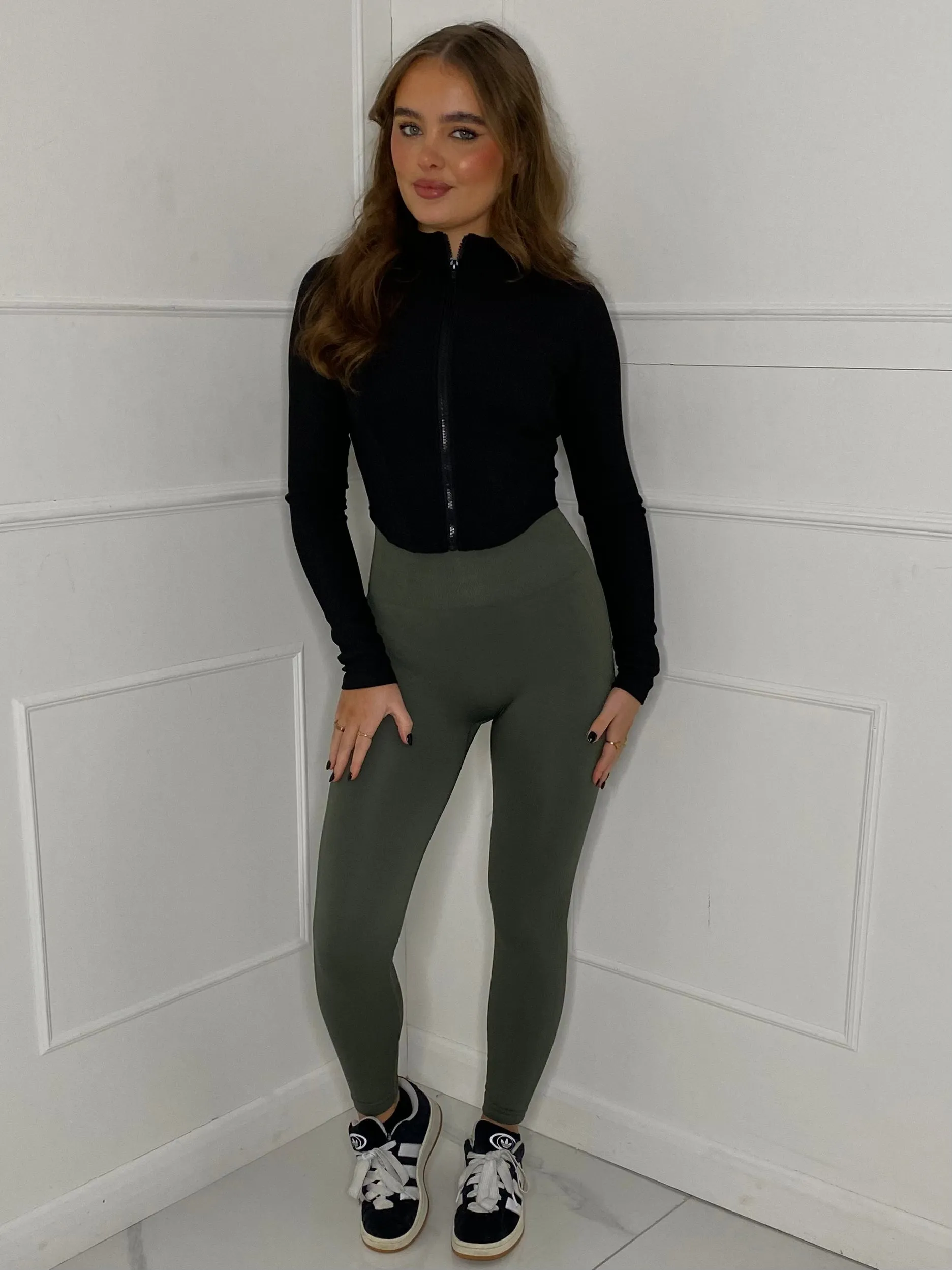 Ruched Bum Gym Leggings - Khaki