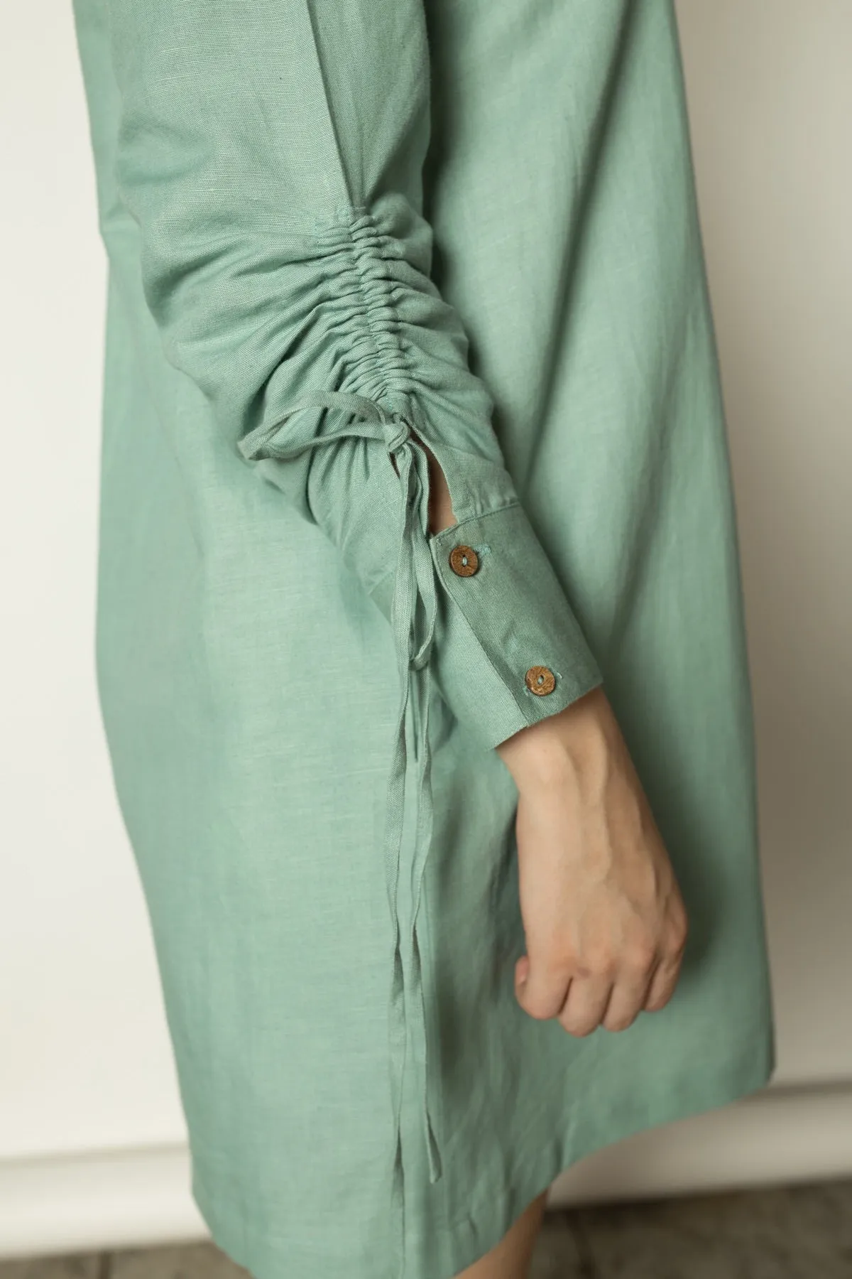 Ruched Sleeves Hemp Cotton Shirt hemp Cotton Dress