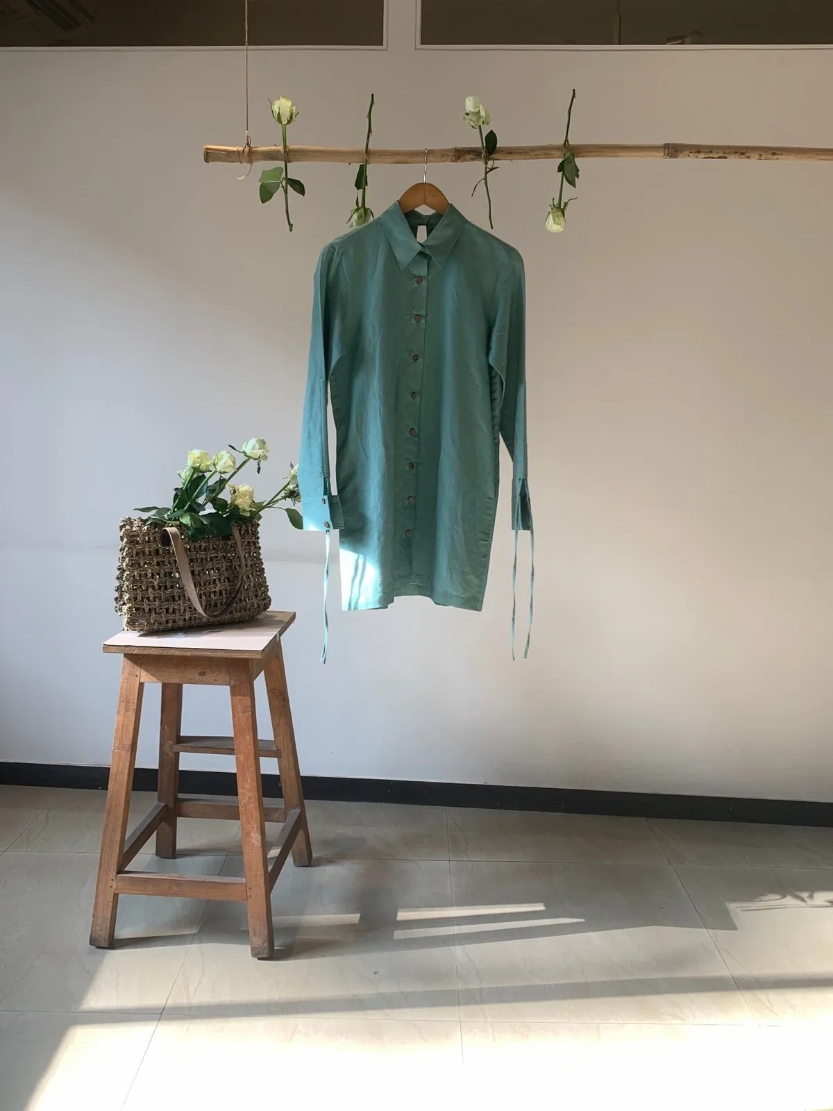Ruched Sleeves Hemp Cotton Shirt hemp Cotton Dress