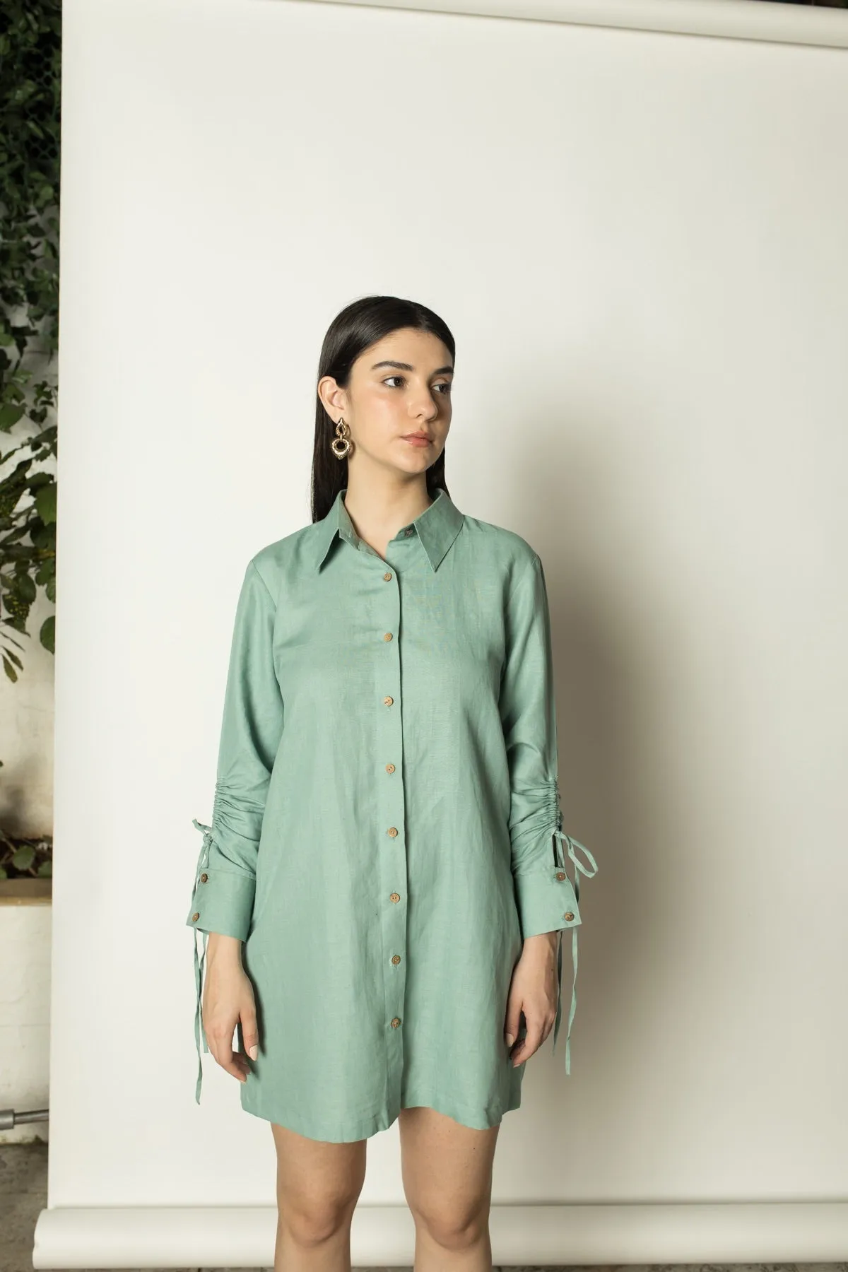Ruched Sleeves Hemp Cotton Shirt hemp Cotton Dress