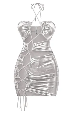 Sabrina Sleeveless Side Cutouts Halter Mini Dress