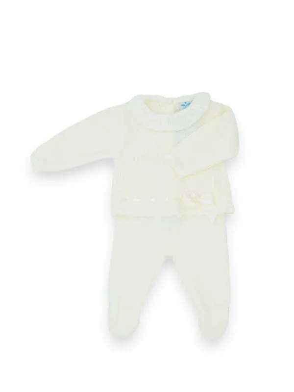 Sardon Girls Cream Knitted Jumper and Footed Pants Set