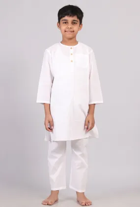 Set Of 2: White Cotton Stripes Kurta Pyjama Set