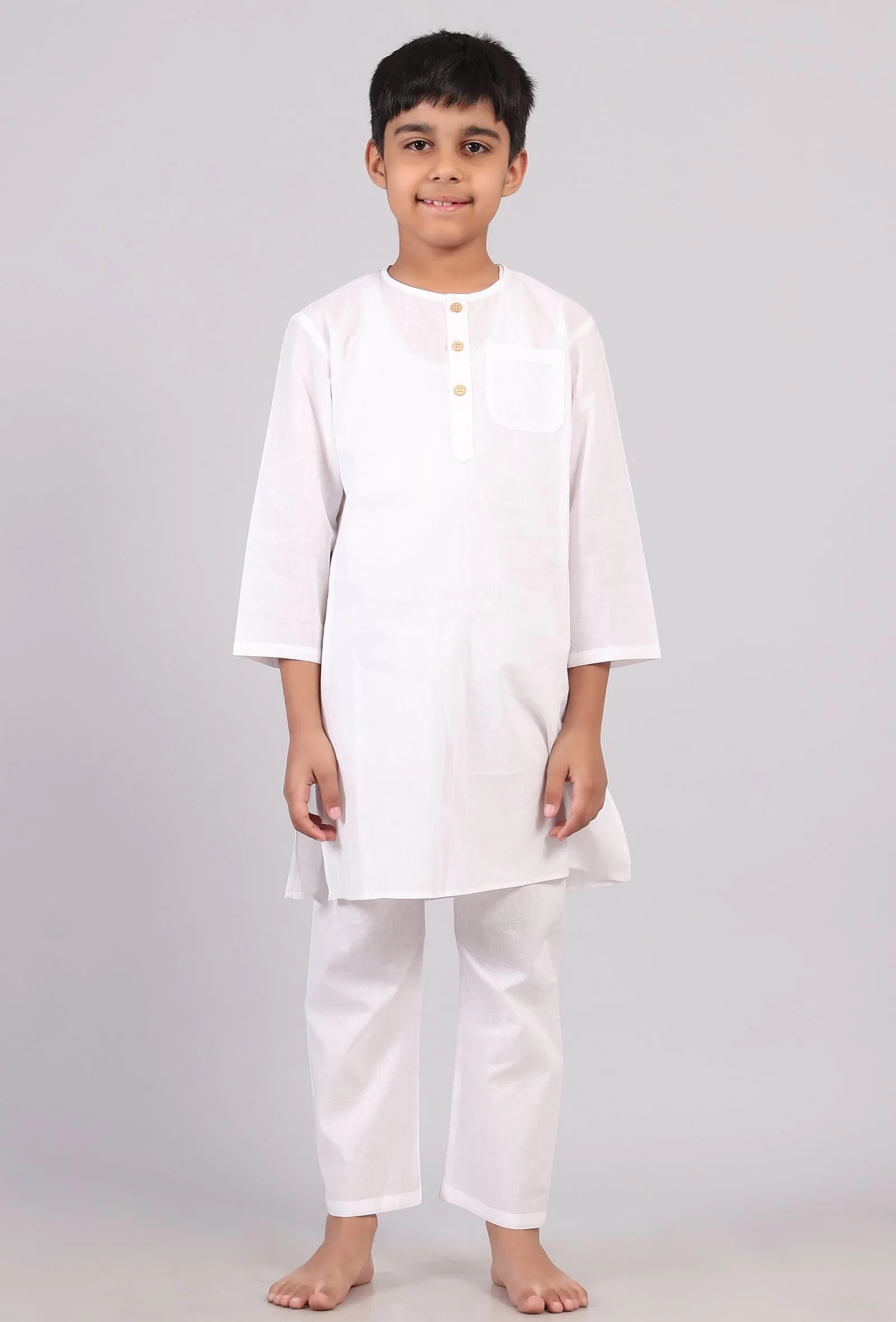 Set Of 2: White Cotton Stripes Kurta Pyjama Set