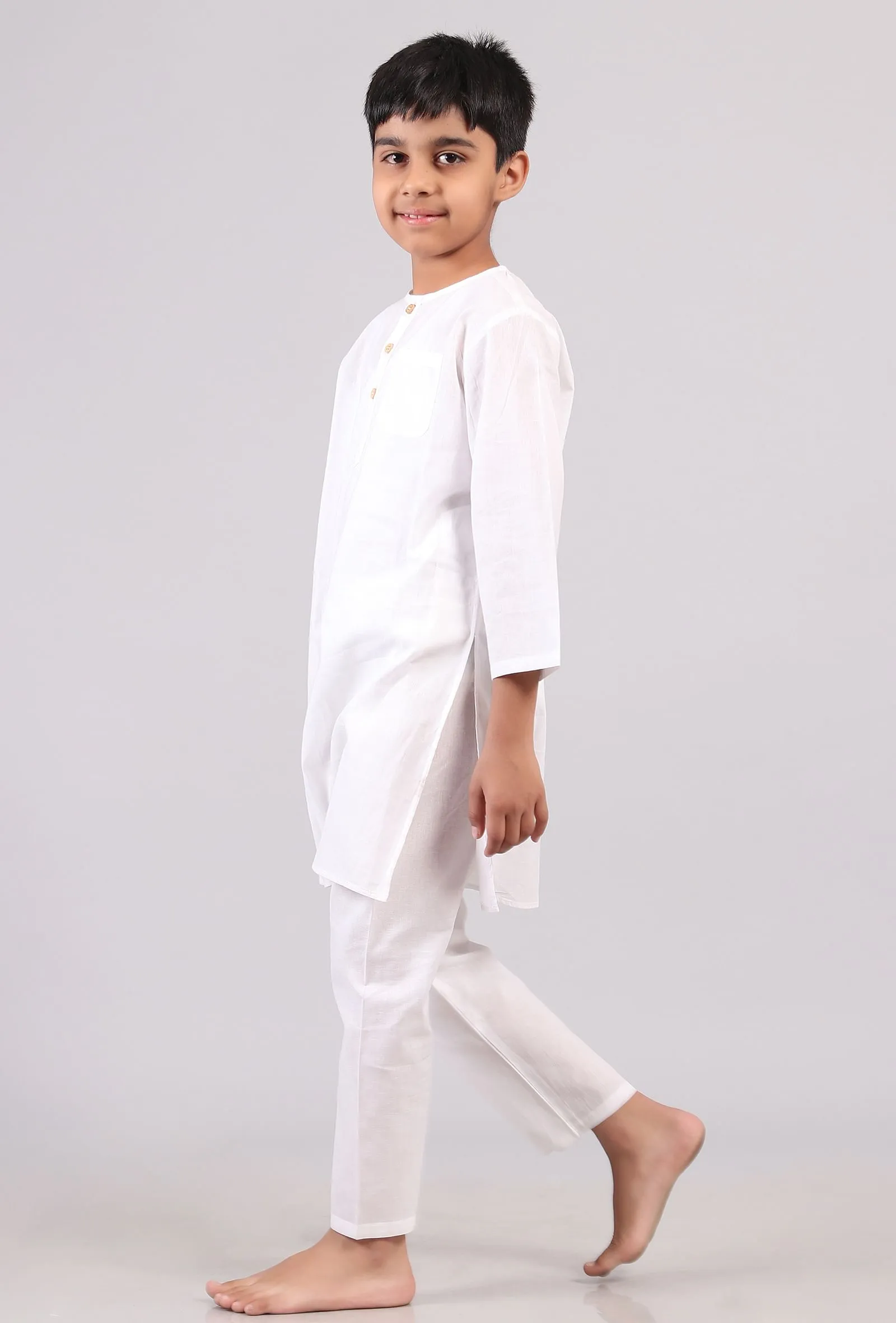 Set Of 2: White Cotton Stripes Kurta Pyjama Set