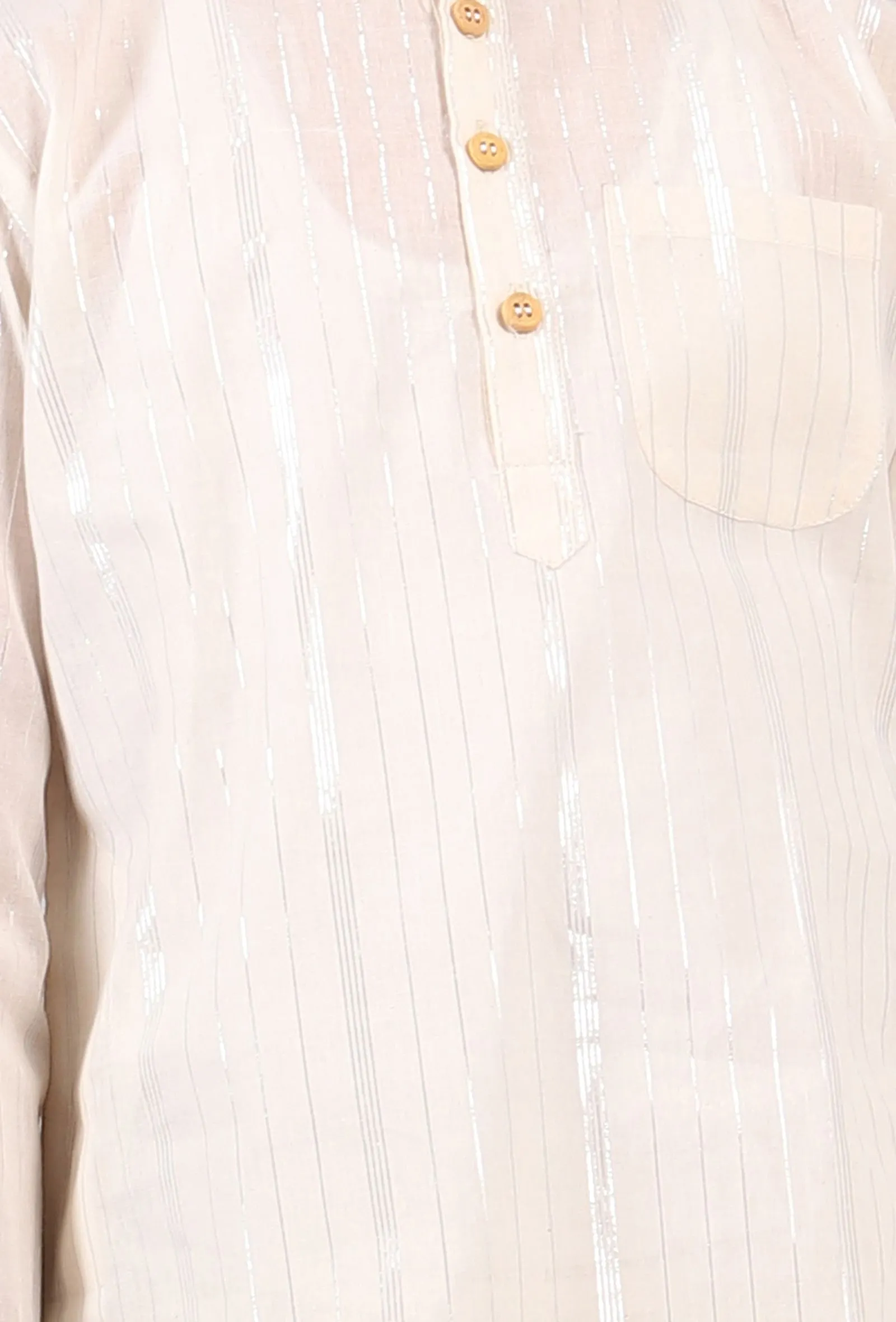 Set Of 2: White Silver Cotton Stripes Kurta Pyjama Set