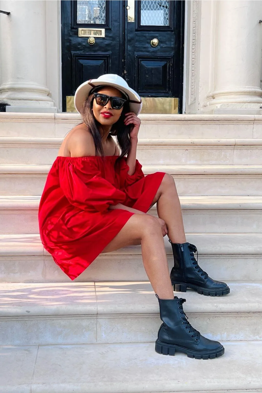 SETSOFRAN London Red Off Shoulder Dress