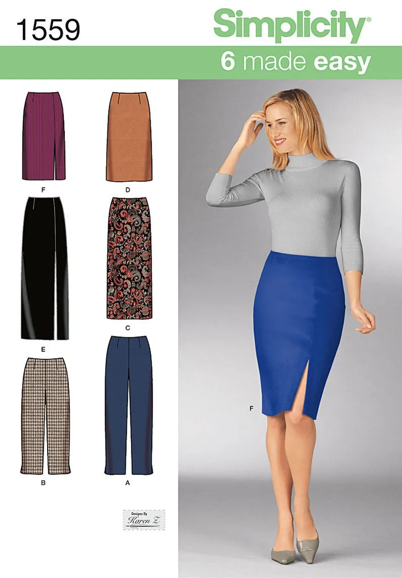 Simplicity Pattern 1559 Misses' slim pants and skirts