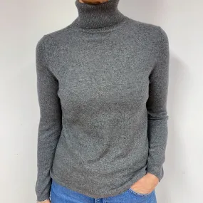 Steel Grey Cashmere Polo Neck Jumper Medium