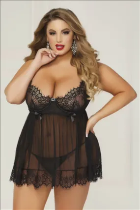 STM 10697 Bed of Roses Babydoll & Panty Set Extra Large - Black