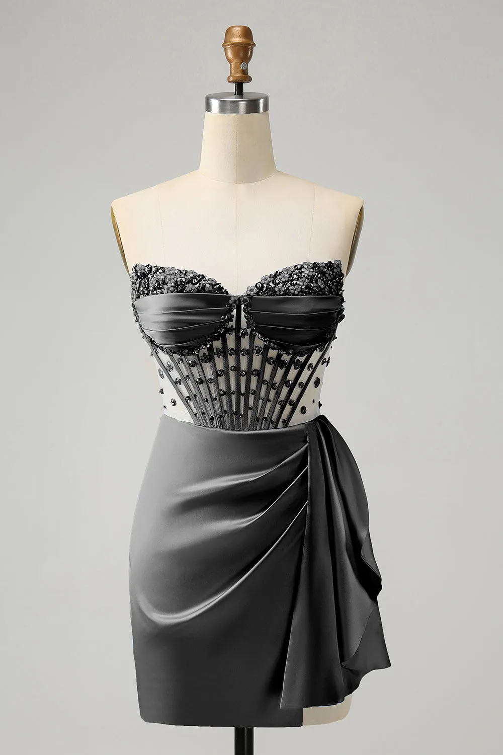 Stylish Blue Sweetheart Pleated Corset Short Tight Homecoming Dress with Beading