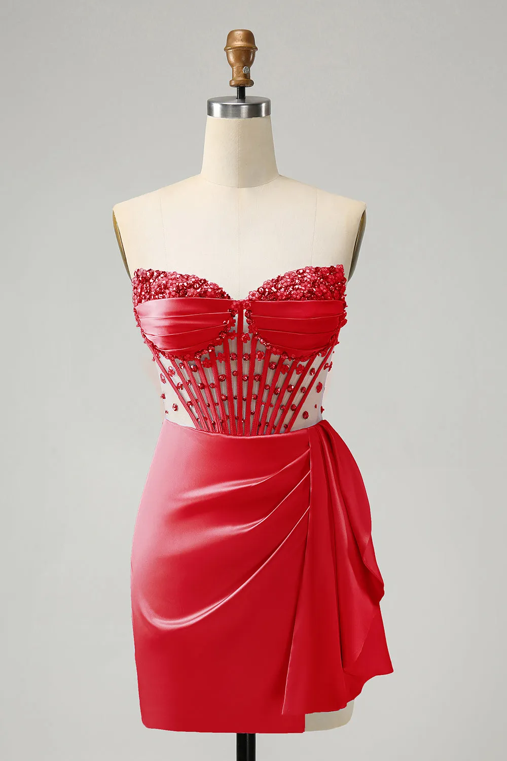 Stylish Blue Sweetheart Pleated Corset Short Tight Homecoming Dress with Beading