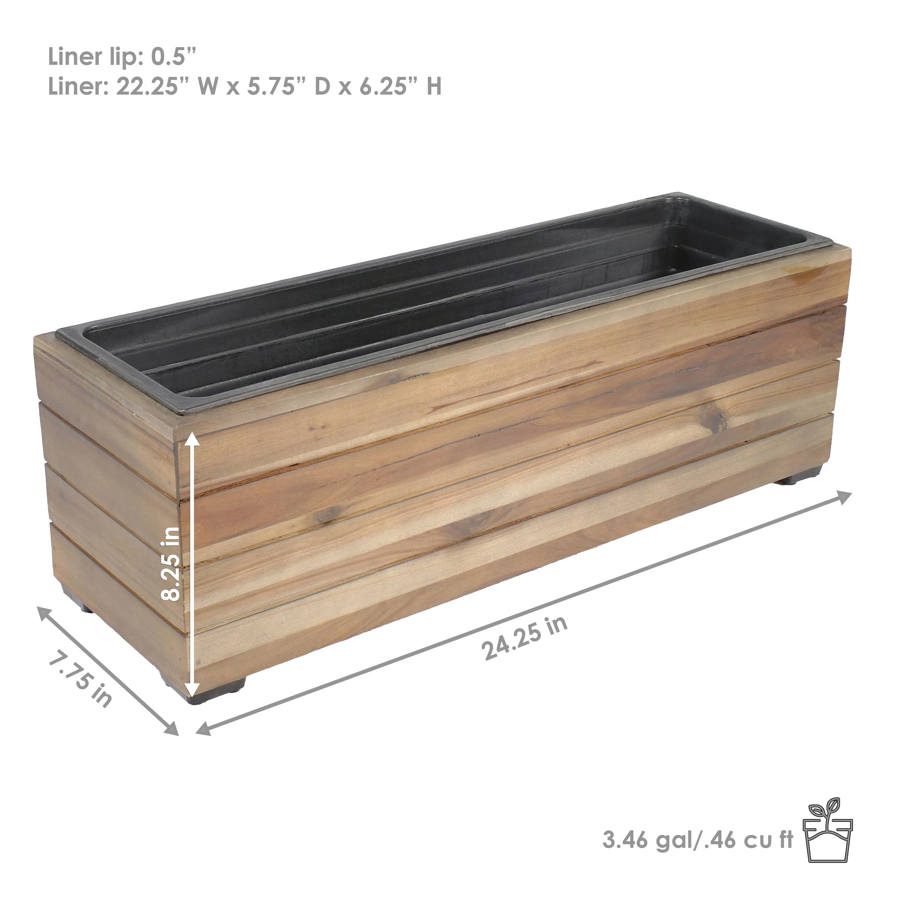 Sunnydaze Rectangular Wood Planter Box with Plastic Liner