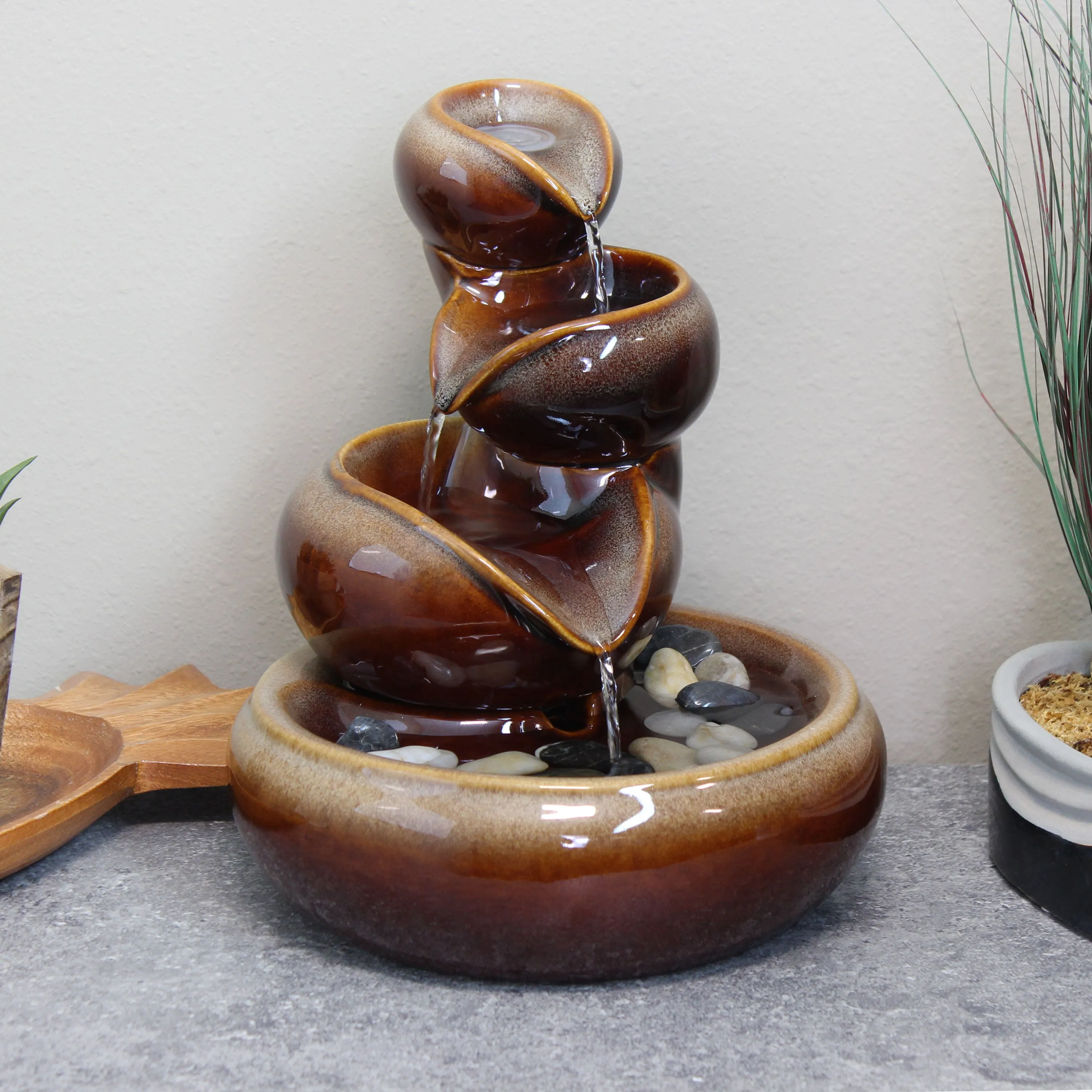 Sunnydaze Tiered Vessels Indoor Ceramic Tabletop Water Fountain - 10"