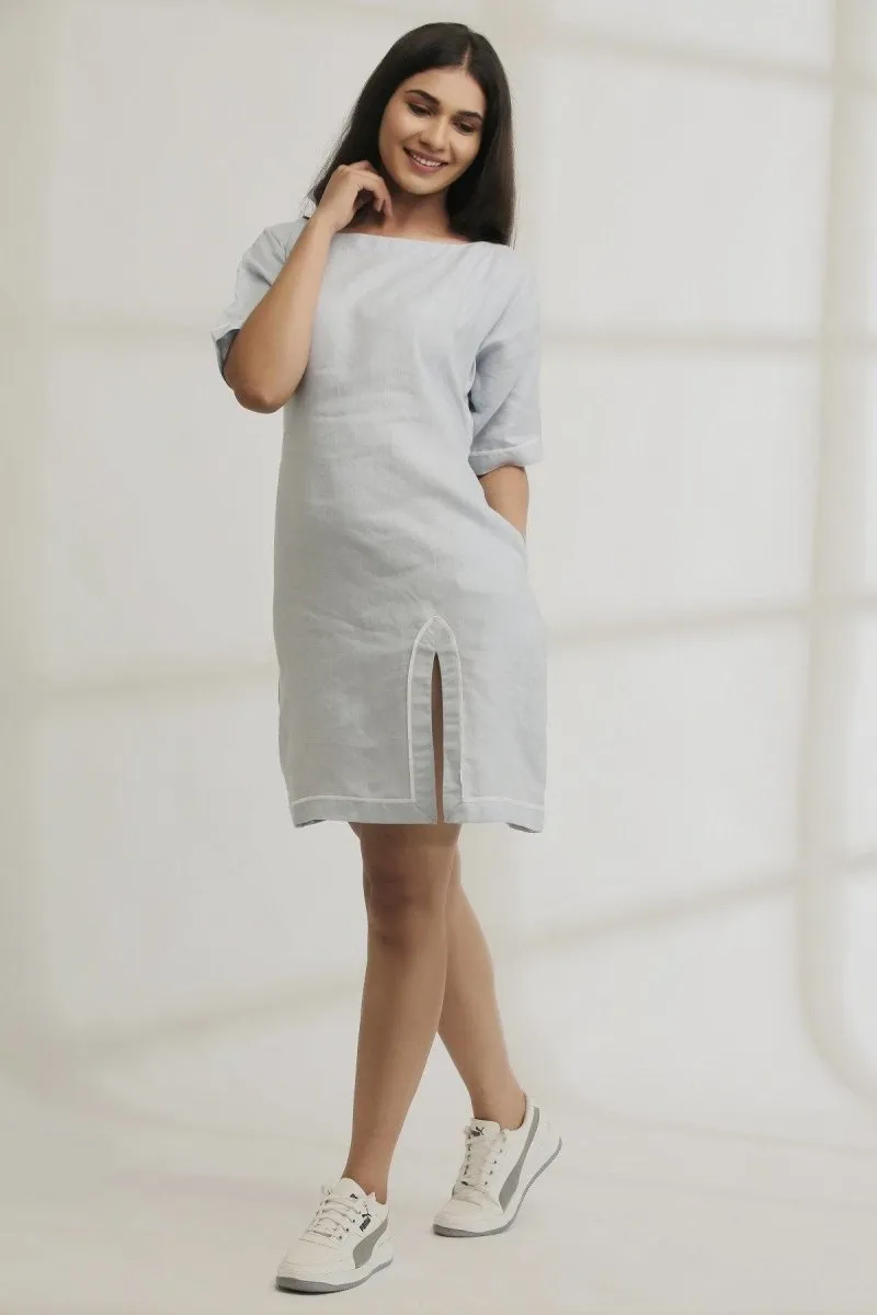 Sunrise Slit Hemp Dress Dull Blueberry