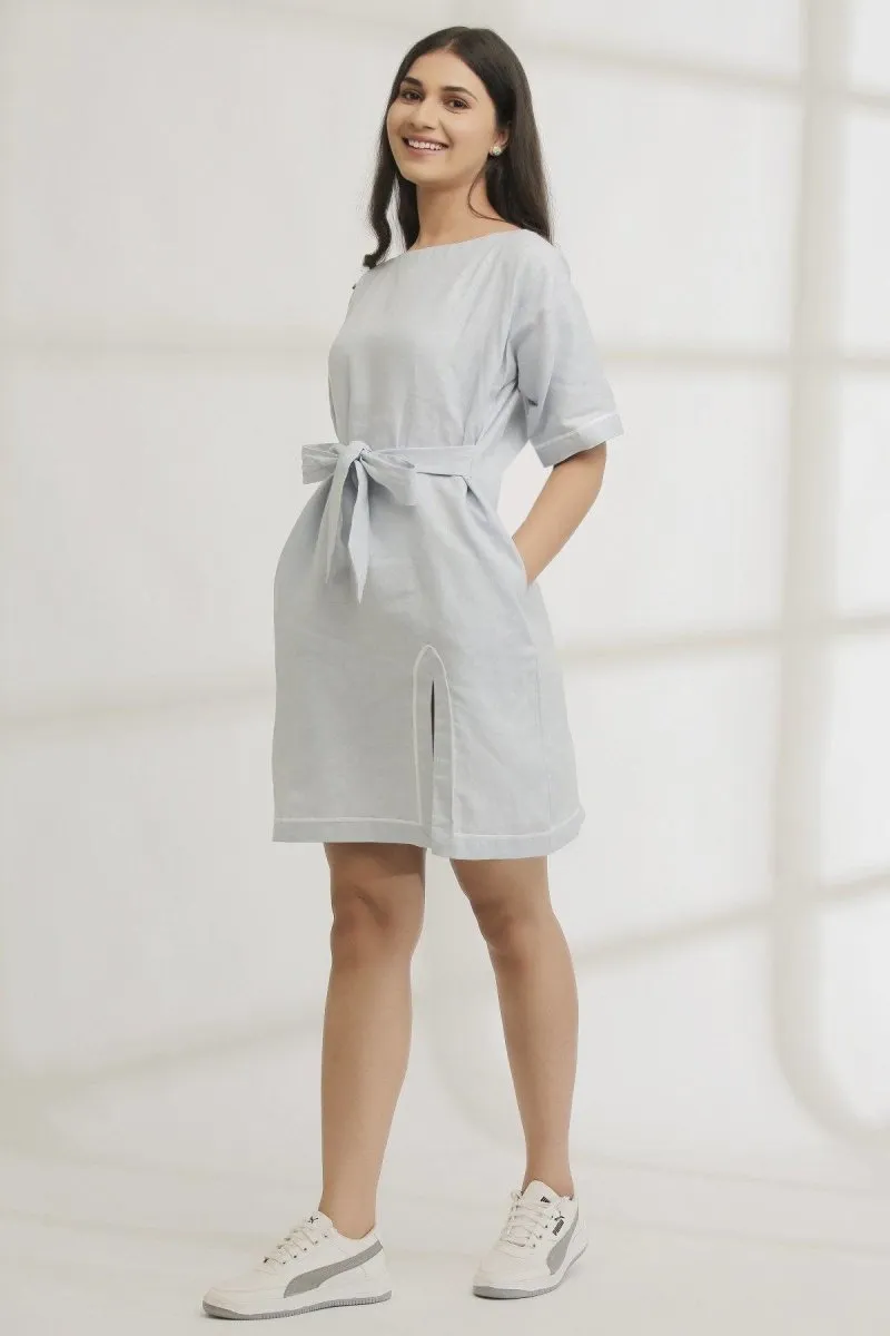 Sunrise Slit Hemp Dress Dull Blueberry