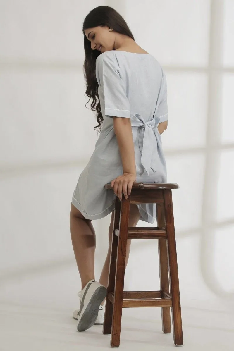Sunrise Slit Hemp Dress Dull Blueberry