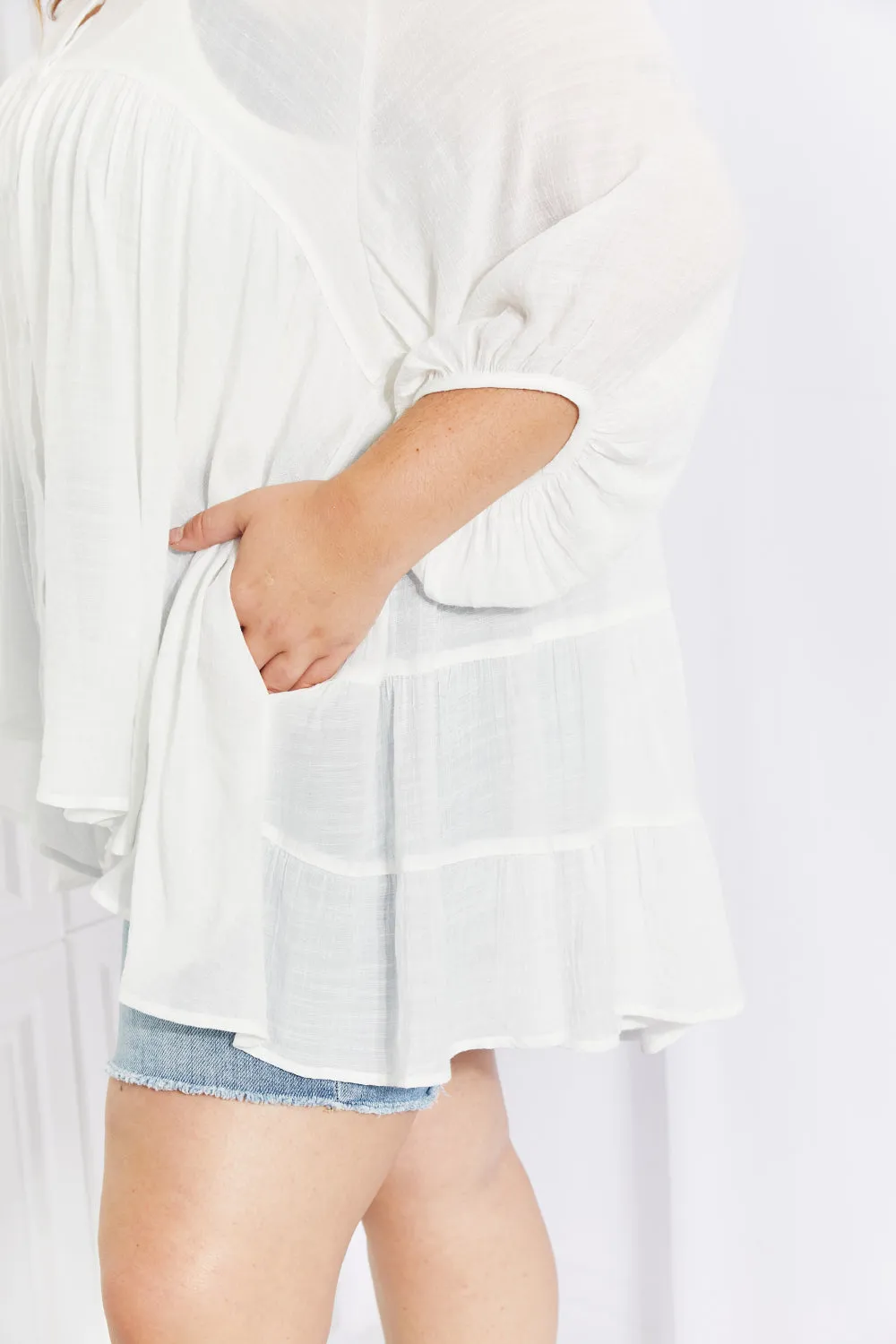 Sweet Lovely by Jen Fresh Start Full Size Button Down Babydoll Shirt