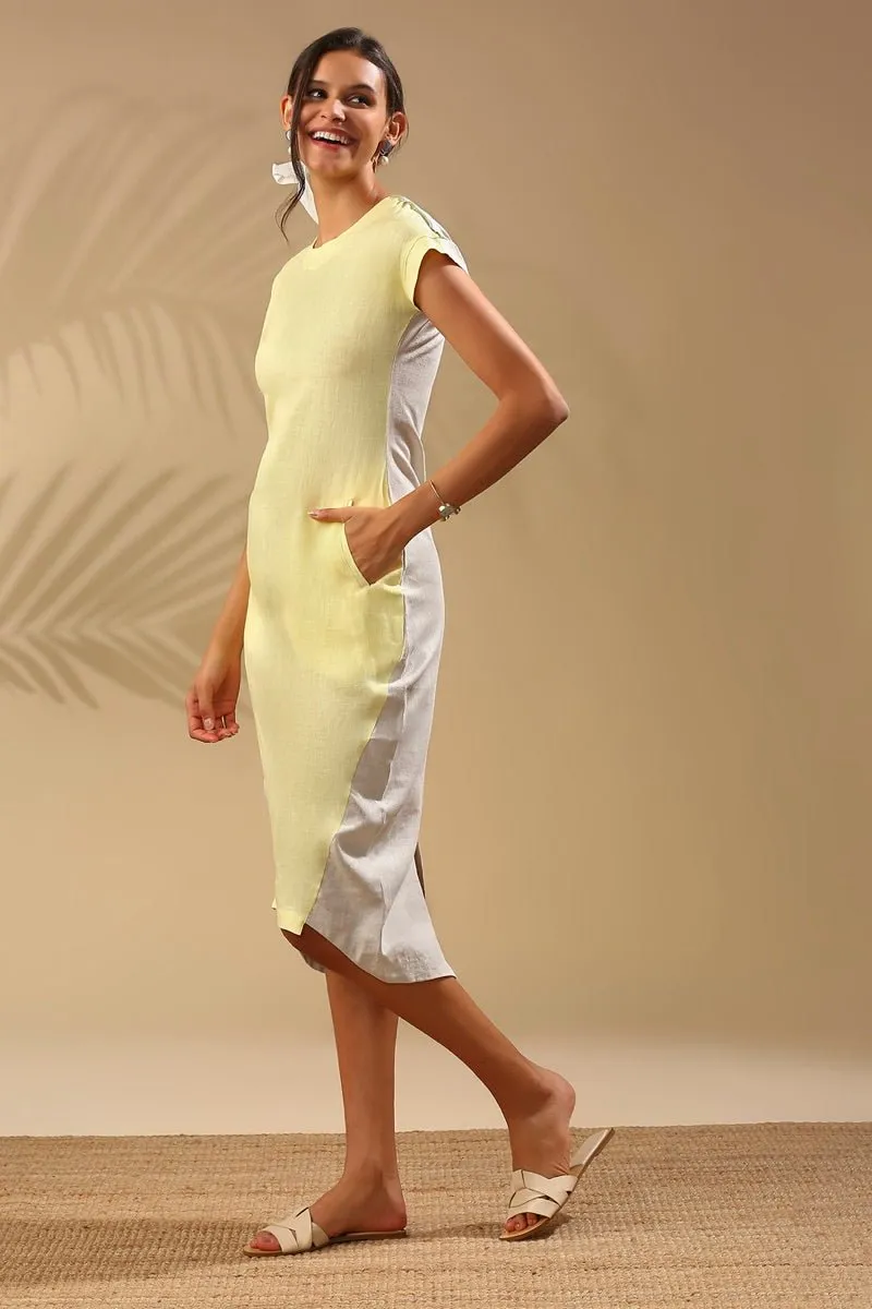 Sycamore Cocoon Dress  - Yellow-Oatmeal