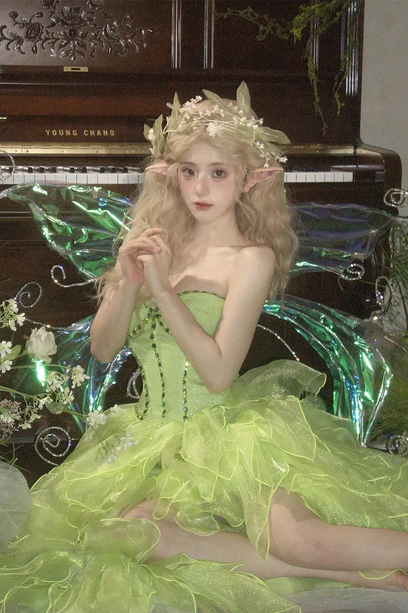 TAVIMART  -  Green Fairy Dress Princess DressImmortal Forest Series Green Bra Dress For Women's Party Fairy Princess Fluffy Little Gift Dress