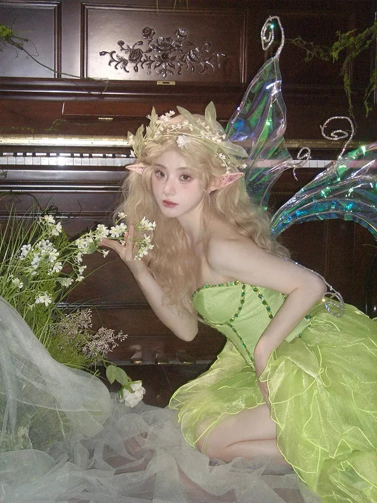 TAVIMART  -  Green Fairy Dress Princess DressImmortal Forest Series Green Bra Dress For Women's Party Fairy Princess Fluffy Little Gift Dress