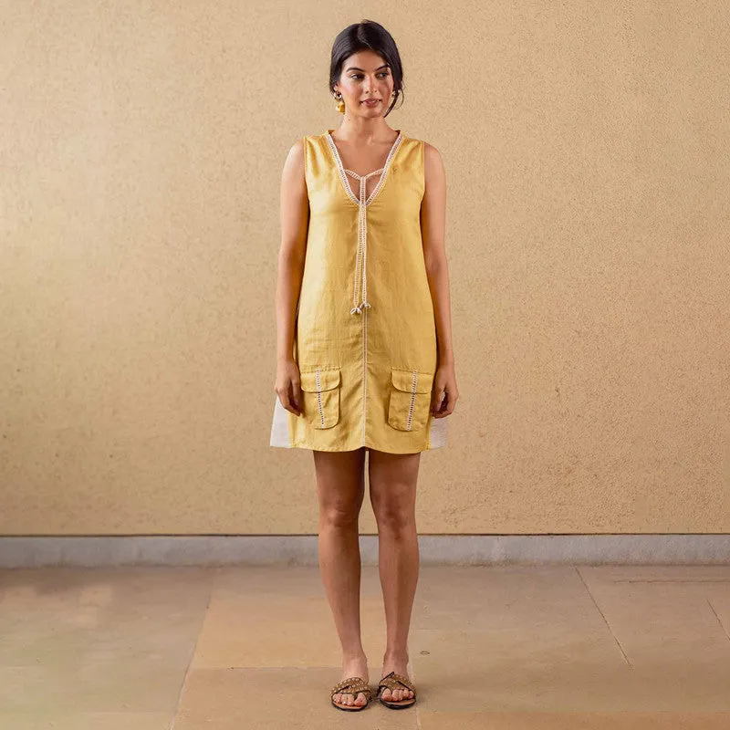 Tencel Solid Bloom Dress For Women | Mustard