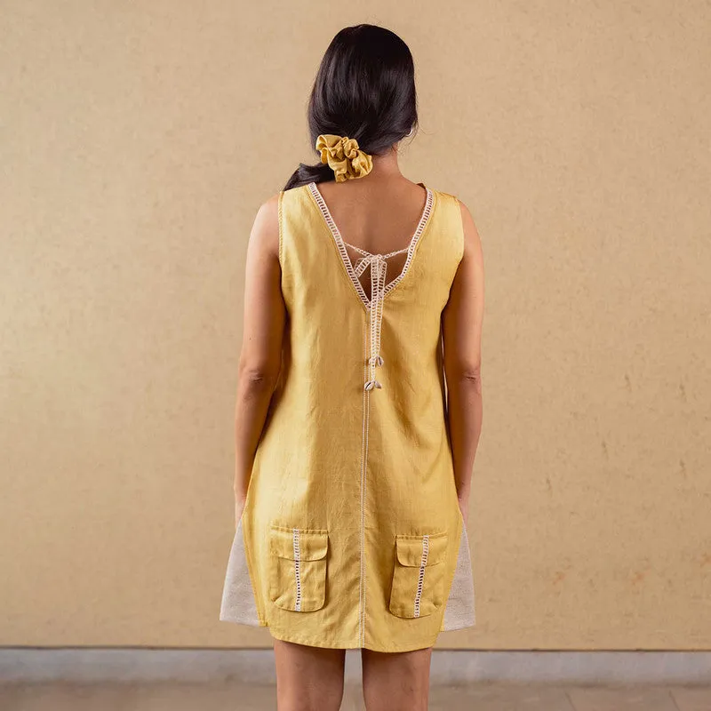 Tencel Solid Bloom Dress For Women | Mustard
