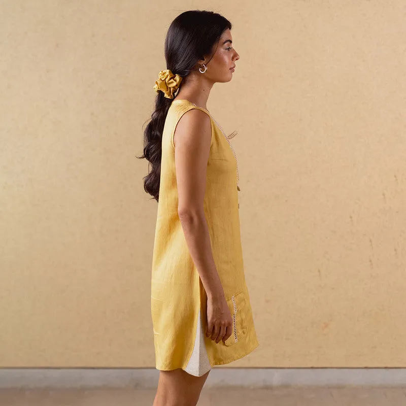 Tencel Solid Bloom Dress For Women | Mustard