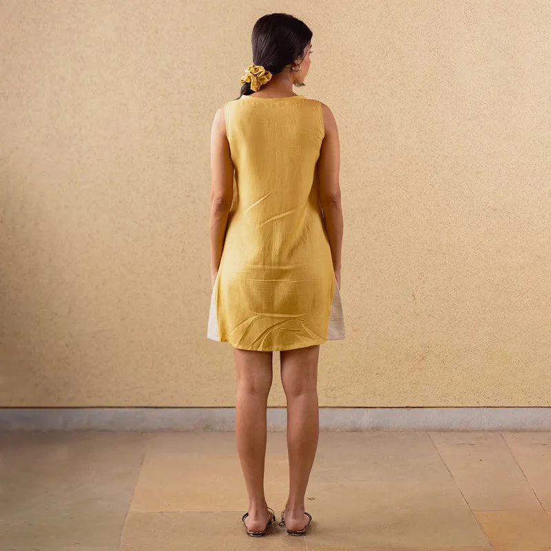 Tencel Solid Bloom Dress For Women | Mustard