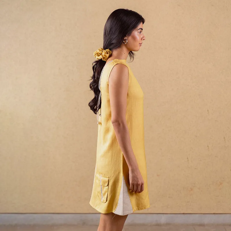 Tencel Solid Bloom Dress For Women | Mustard