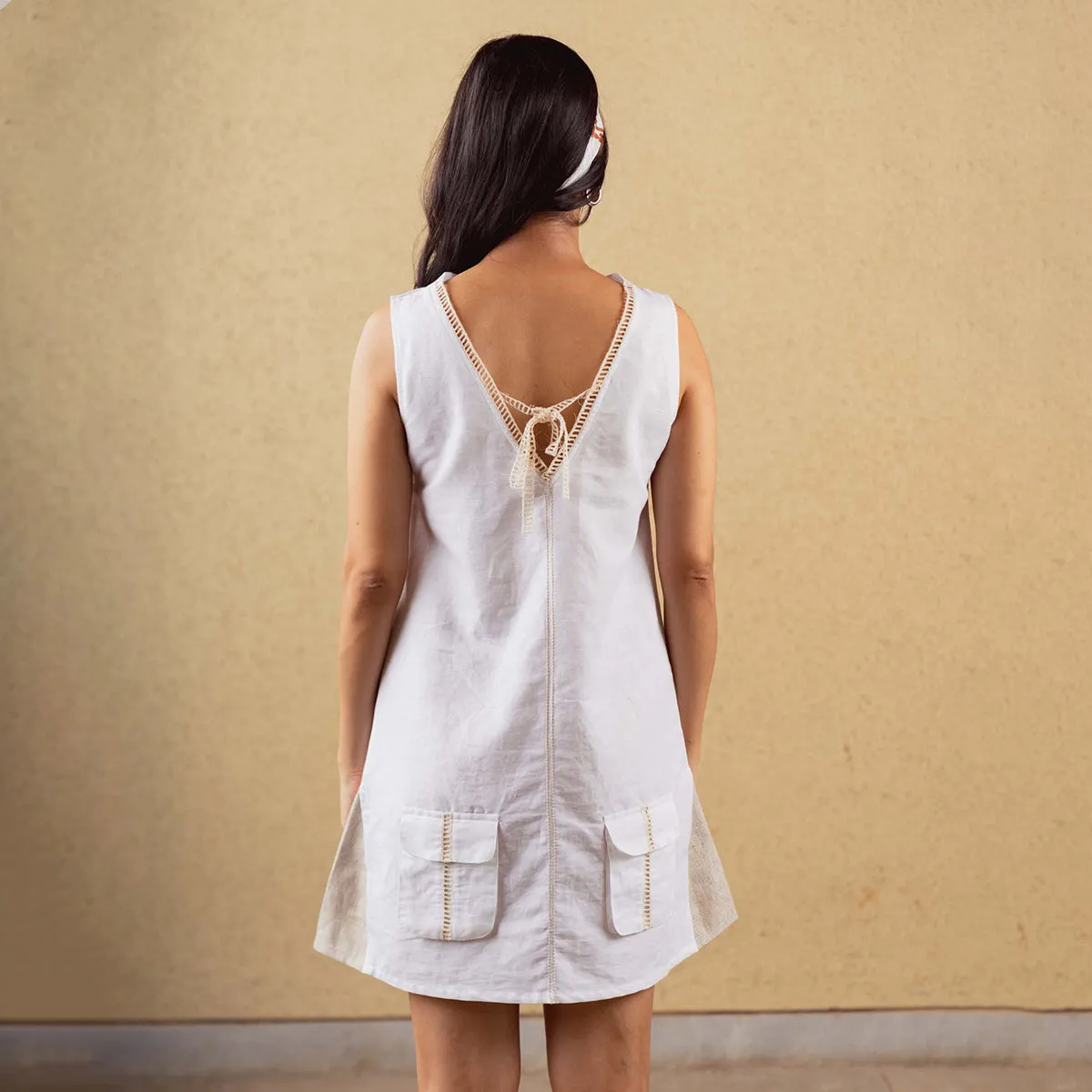 Tencel Solid Dress For Women | Reversible | High Neckline | White