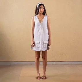 Tencel Solid Dress For Women | Reversible | High Neckline | White