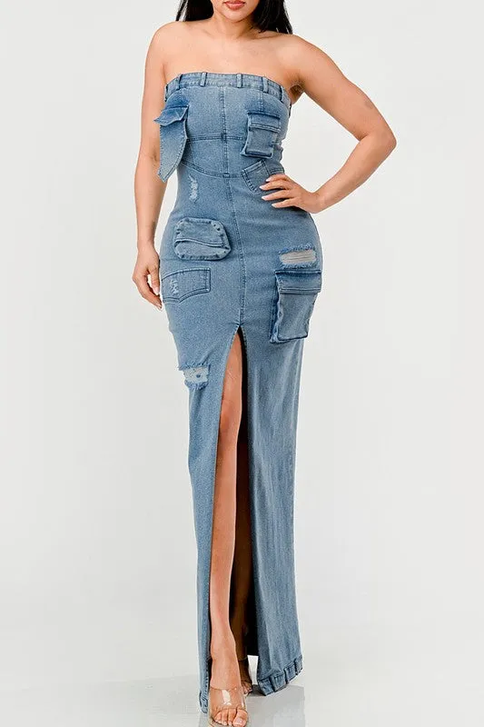 The Upgraded Diana Chic Denim Gown - Light Wash